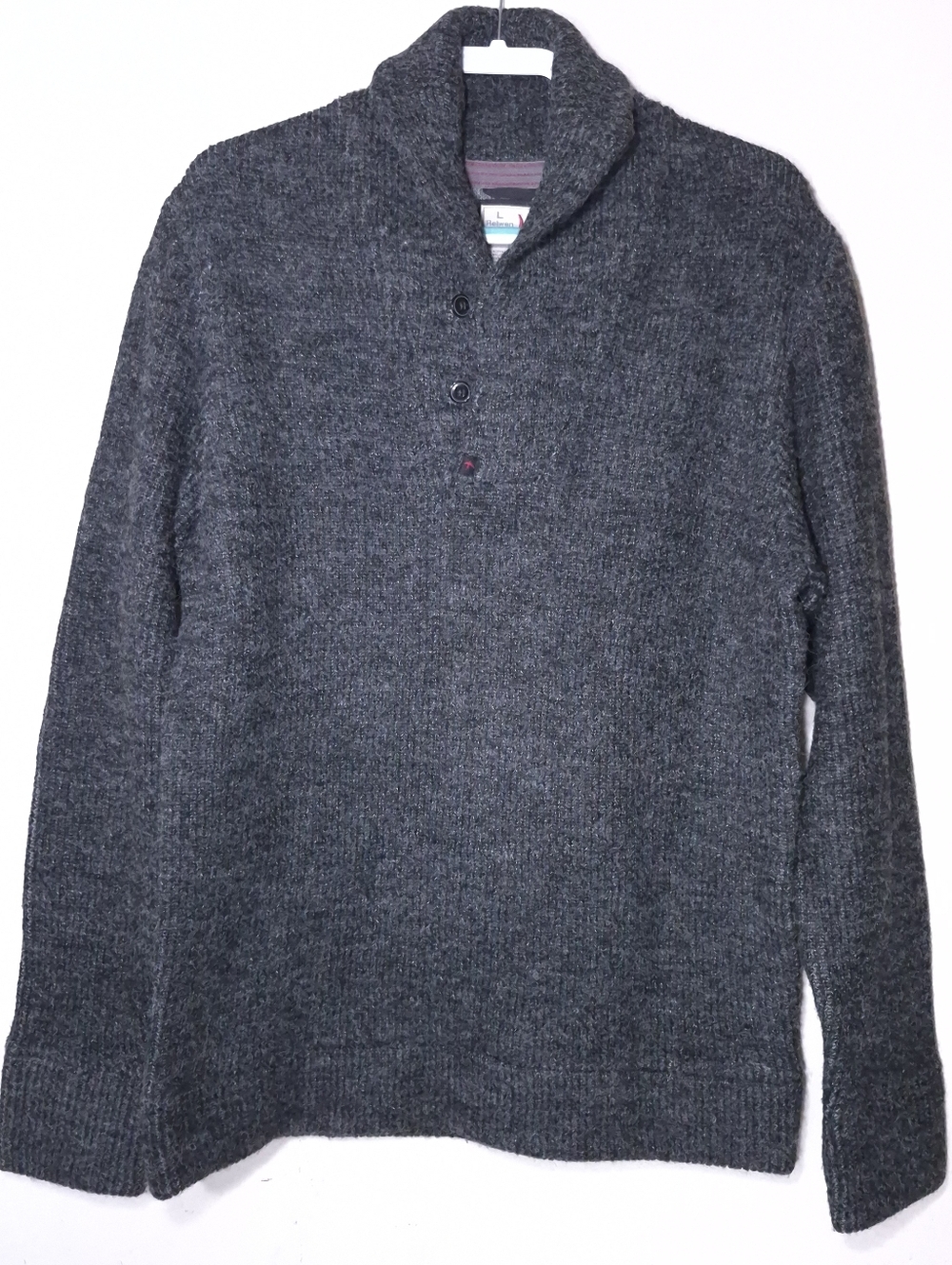 Relwen Men’s Large Marled Grey Shawl Mock Pullover Sweater Charcoal